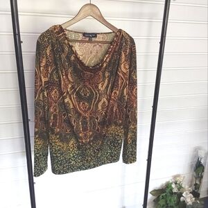Jones New York Elegant Multicolor Paisley Women's Blouse Size XL